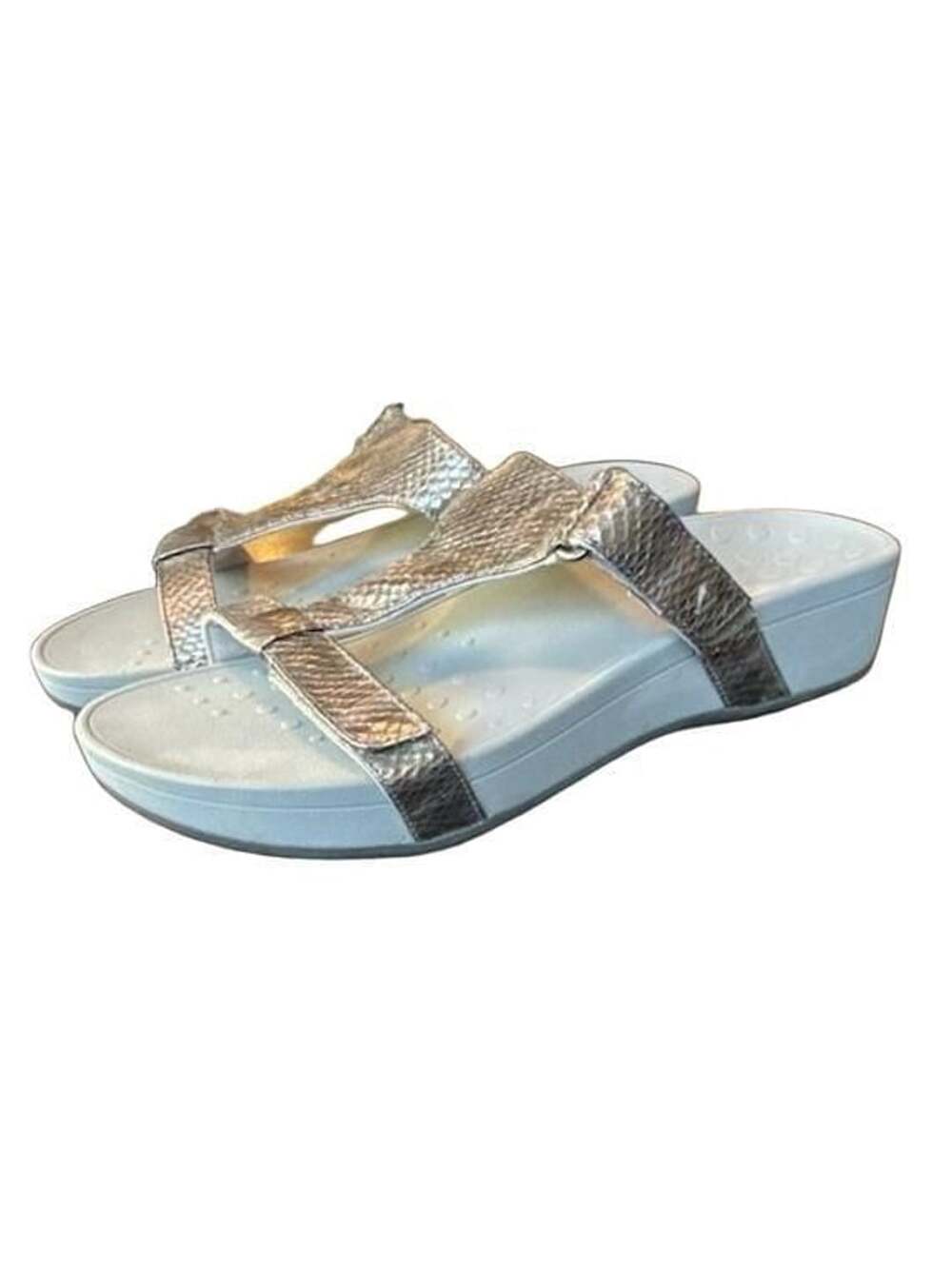 Vionic Ellie Metallic Snake Pewter Wedge Sandals, Women’s Size 12 Clean!